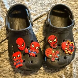 CROCS Kids Black Slippers with Spider-Man Charms